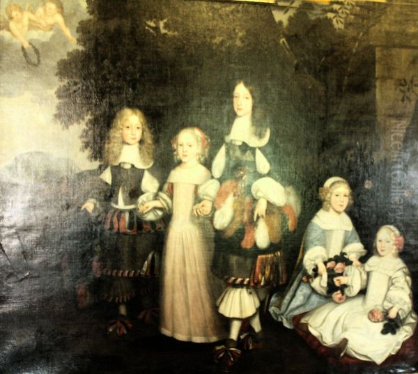 Group portrait of Karl Emil van Brandenburg (1655-1674), Amalia van Nassau -Dietz (1655-1695), Willem III van Nassau (1650-1702), Hendrik Casimir II van Nassau -Dietz (1657-1696) and Friedrich I van Pruisen (1657-1713) Oil Painting by Abraham Ragueneau