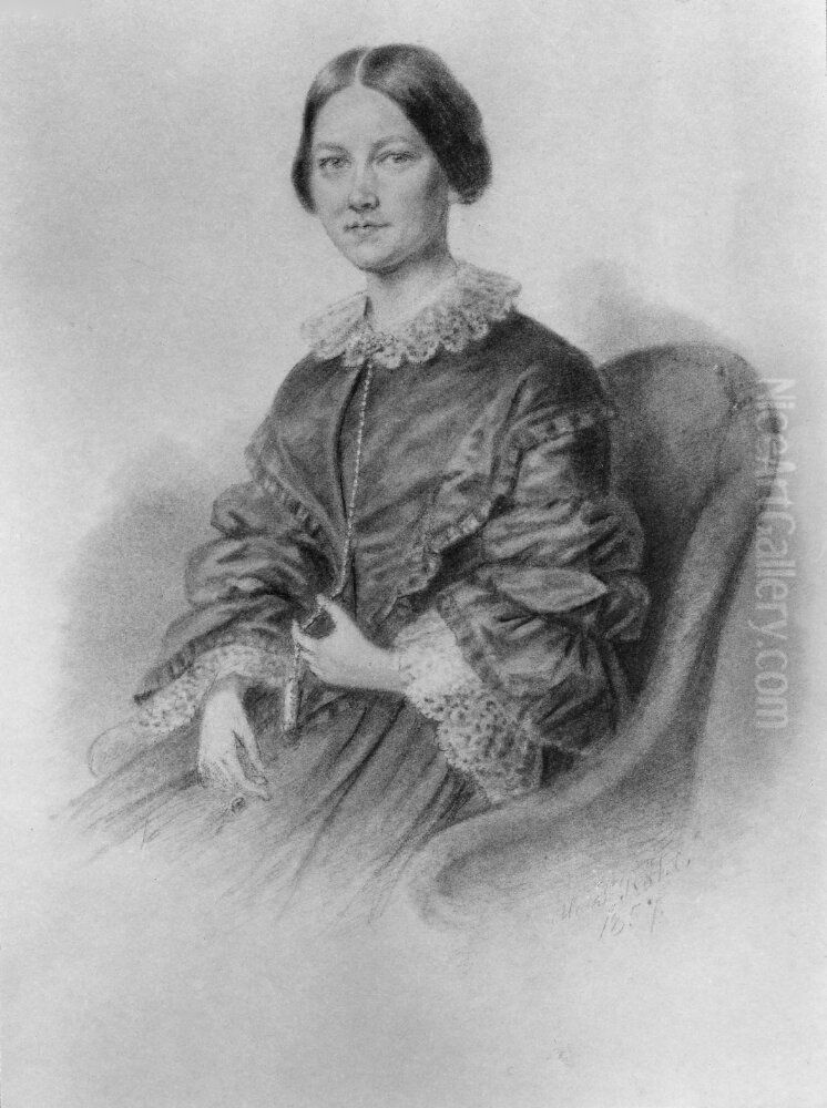 Elisabet Stackelberg (1833-1910), baroness, married to Finnish member of the cabinet Peter Wichman Oil Painting by Maria Rohl