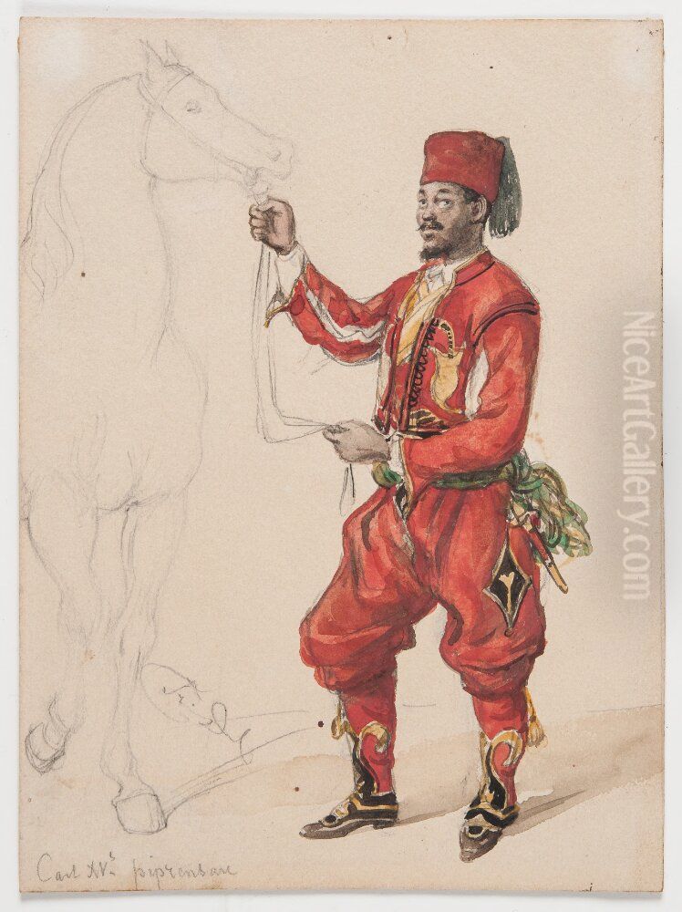 John Panzio Tockson (Toxon) (1838-1888), footman to Karl XV Oil Painting by Fritz Von Dardel