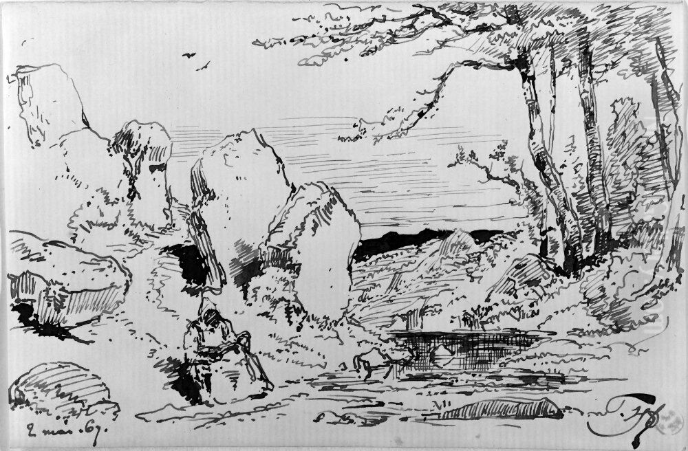 Sittande figur i ett landskap Oil Painting by Paul Huet