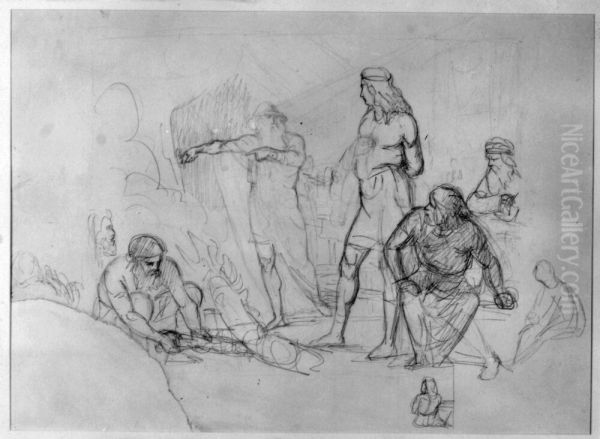 Vikingascen Oil Painting by Marten Eskil Winge