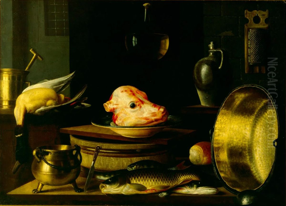 Still Life with a Calf's Head Oil Painting by Sebastian Stoskopff