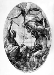 Study for an allegory with Fame, a female and a male figure with torches in their hands