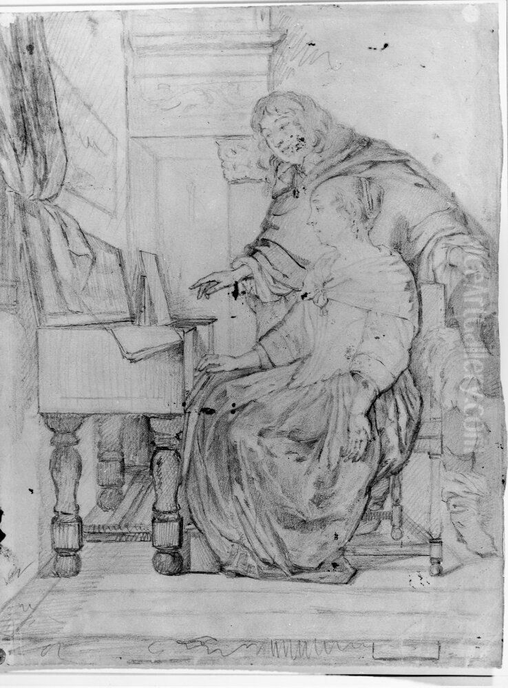 Musiklektionen Oil Painting by Carl Wahlbom