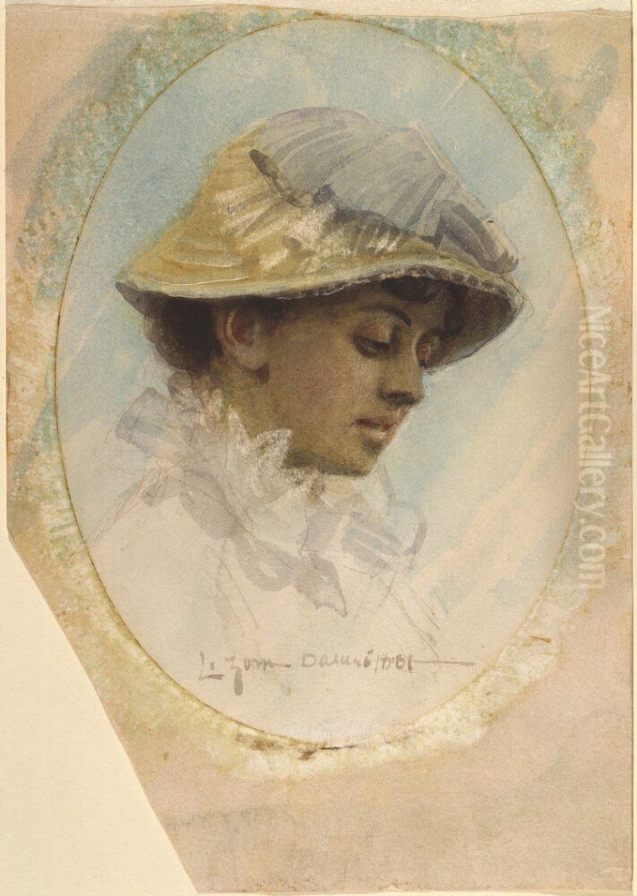 Emma Lamm with Straw Hat Oil Painting by Anders Zorn