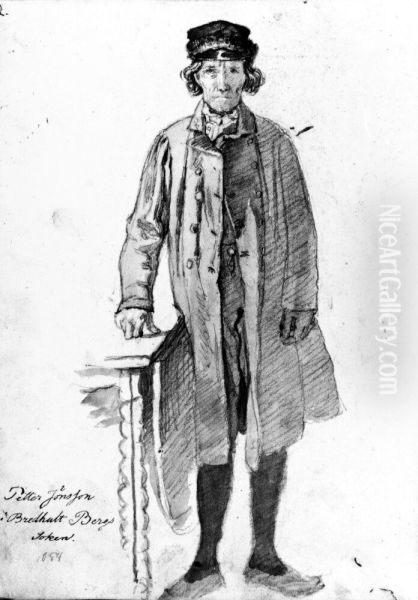 Peter Jonsson, staende vid ett slagbord. Ingar i skissbok Oil Painting by Kilian Zoll