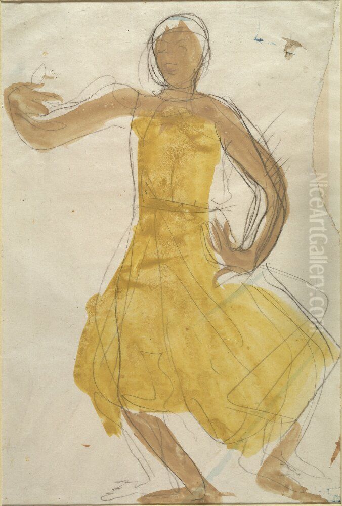 Dancer from Royal Cambodian Ballet Oil Painting by Auguste Rodin