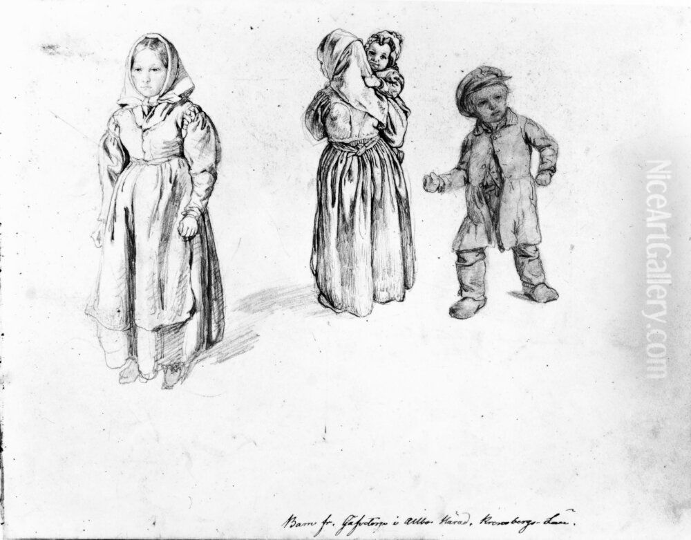 Barn fran Gavetorp i Allbo Harad, Kronobergs lan. Ingar i skissbok Oil Painting by Kilian Christoffer Zoll