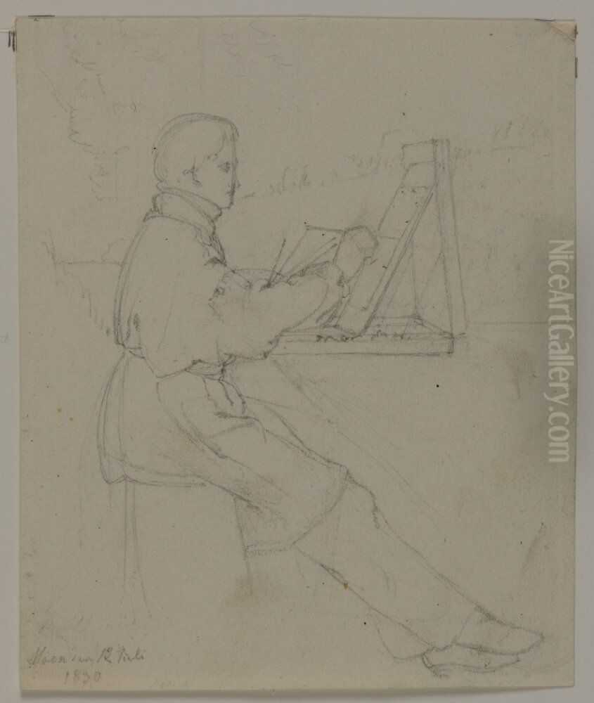 Figurstudie, malande man, 1830 Oil Painting by Jorgen Roed