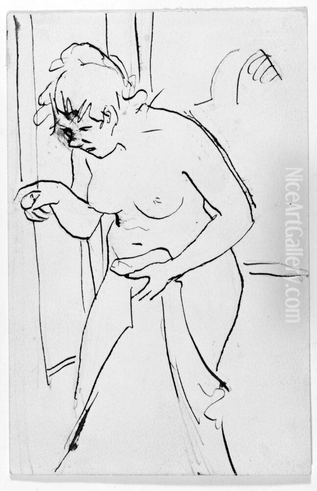 Naken modell vid en dorr. Ur skissbok Oil Painting by Anders Zorn