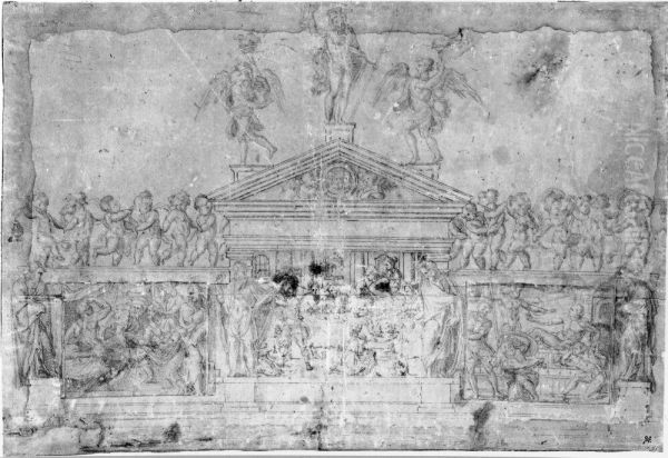 Study for the facade of San Lorenzo, or study for the upper section of the tomb of Clement VII Oil Painting by Baccio Bandinelli