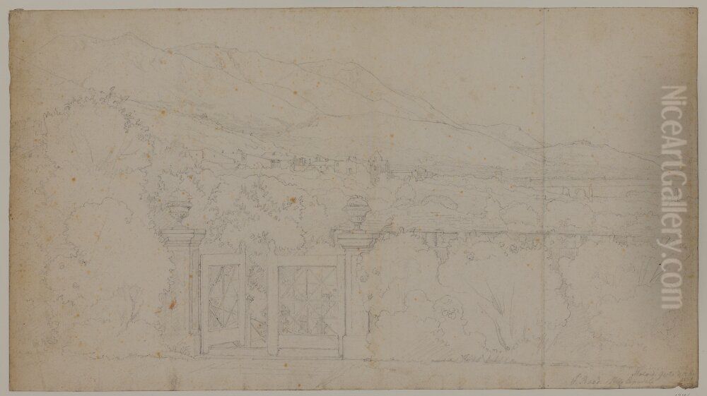 Italienskt landskap, Molo di Gaeta, 1838 Oil Painting by Jorgen Roed