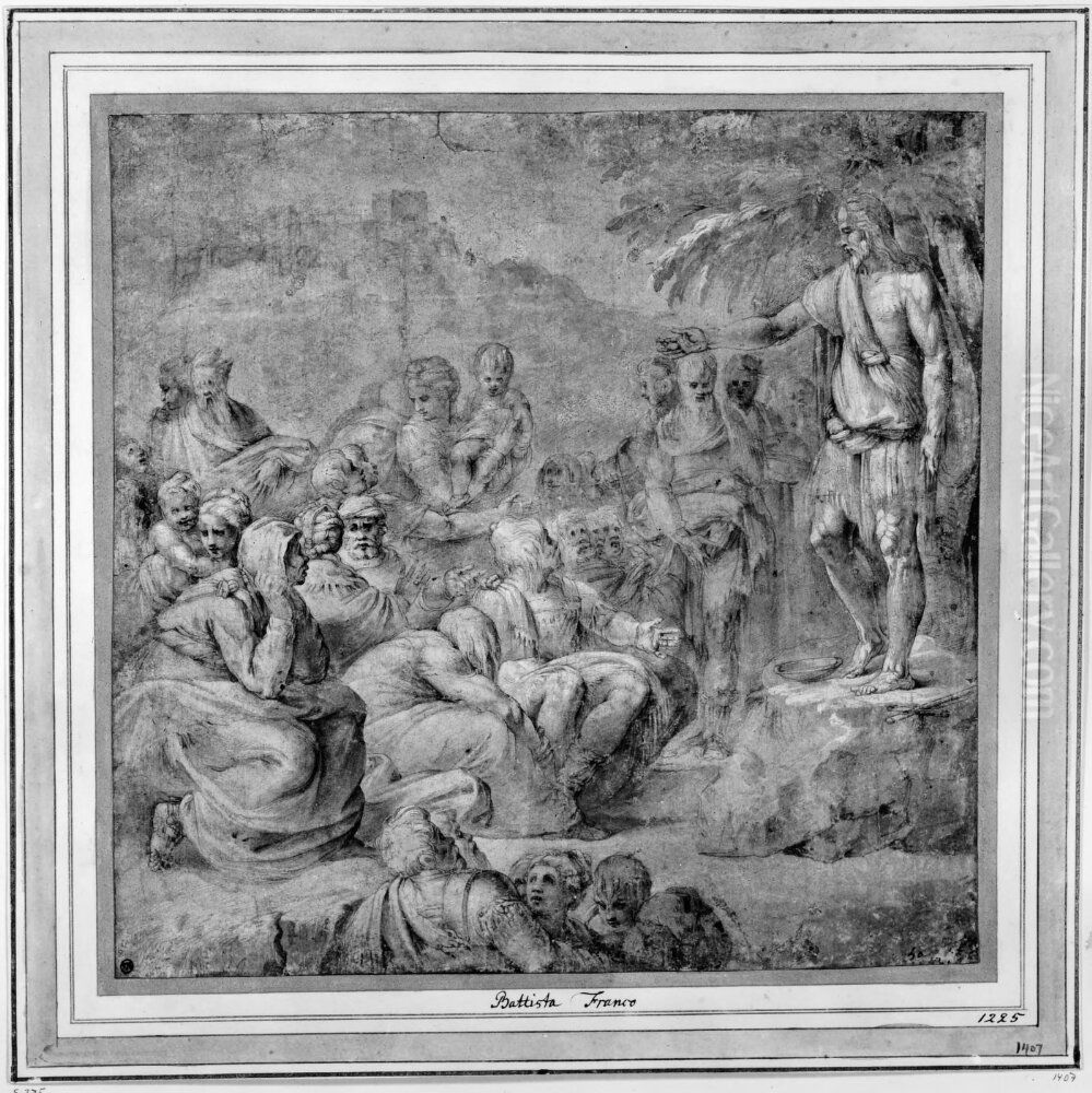 John the Baptist Preaching in the Wilderness Oil Painting by Battista Franco Veneziano