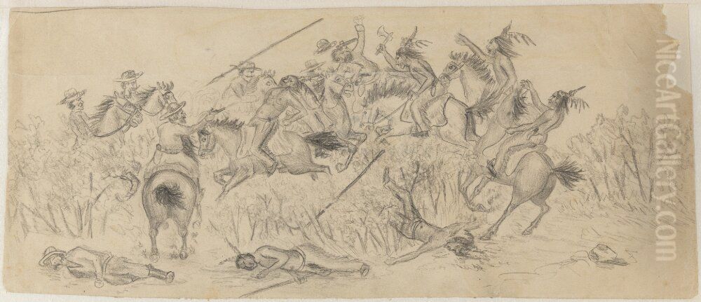 Strid mellan indianer och vita Oil Painting by Ivar Arosenius Strid mellan indianer och vita Oil Painting by Ivar Arosenius