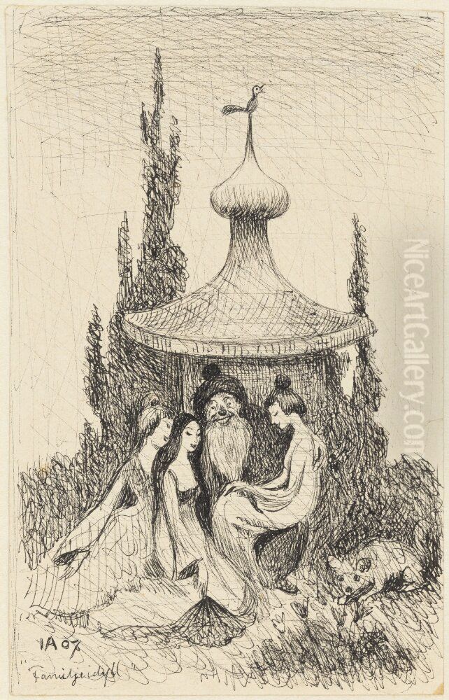 Familjeidyll Oil Painting by Ivar Arosenius Familjeidyll Oil Painting by Ivar Arosenius