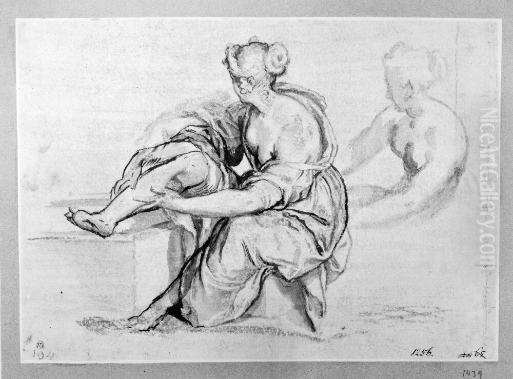 Two Versions of a Female Figure Oil Painting by Paolo Farinati