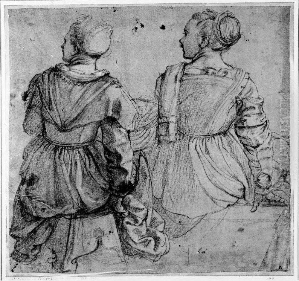 Study of two seated girls Oil Painting by Alessandro Allori