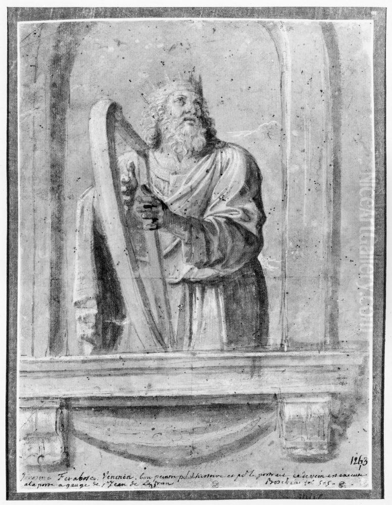 King Daavid Playing a Harp Oil Painting by Girolamo Forabosco
