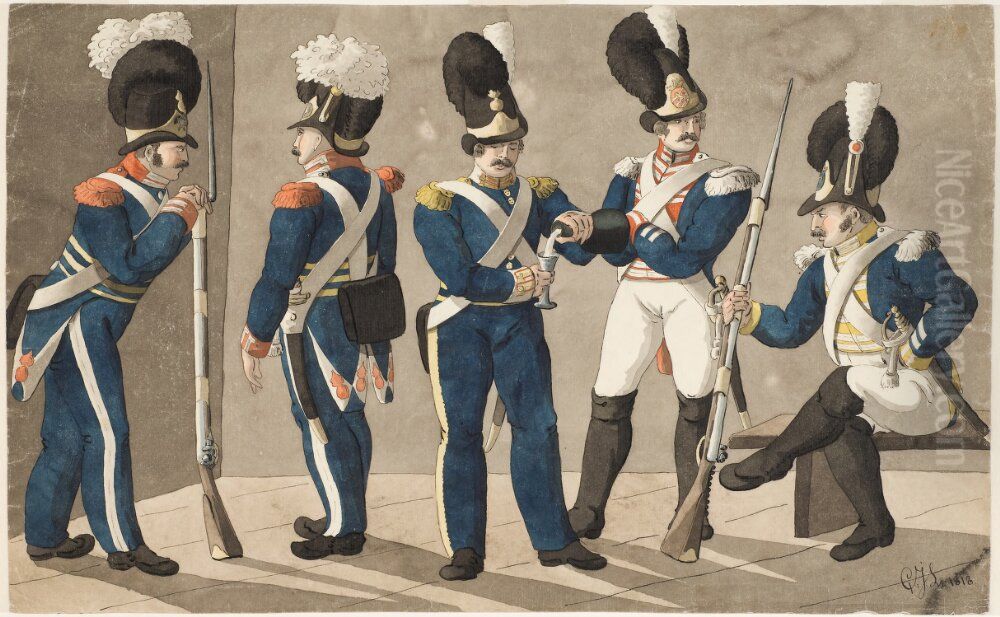 Militara uniformer Oil Painting by Carl Johan Ljunggren