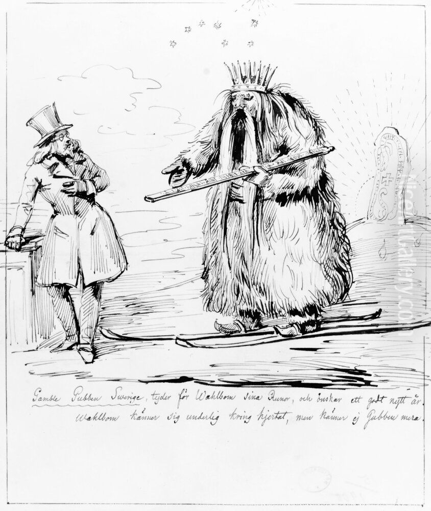 Gamle gubben Swerige tyder sina runor for Wahlbom Oil Painting by Carl Wahlbom