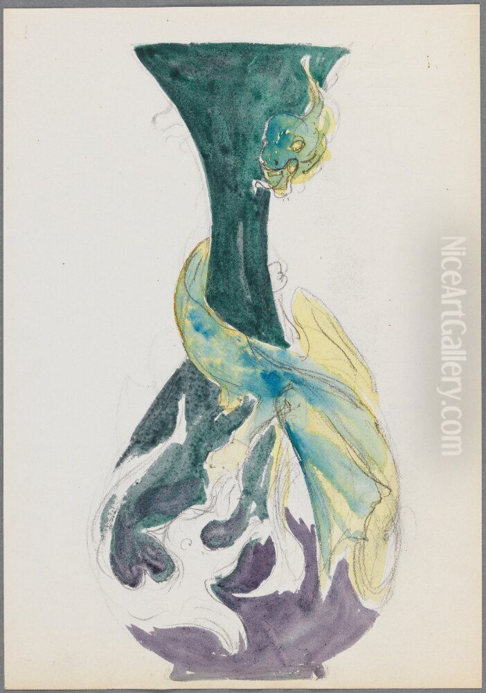 Two Sketches for Vases with Sea Monsters Oil Painting by Alf, Alfred Wallander