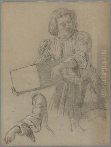Figure Study for The Fire at The Royal Palace in Stockholm 7th of May 1697 (NM 1355) Oil Painting by Johan Fredrik Hockert
