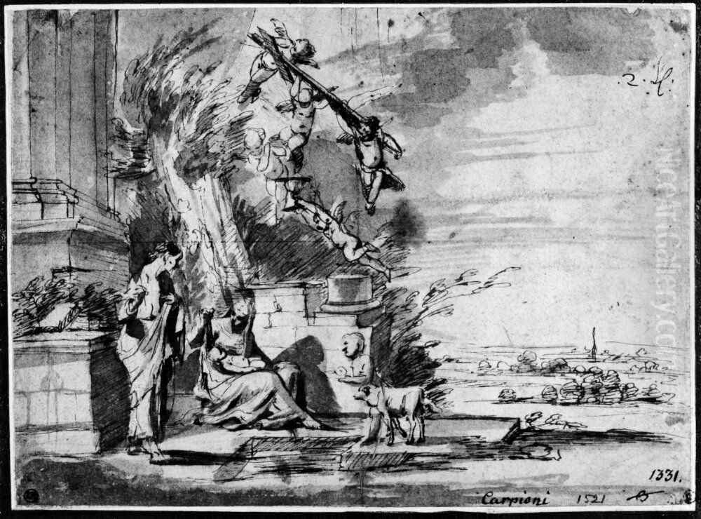 The Rest During the Flight into Egypt Oil Painting by Giulio Carpioni