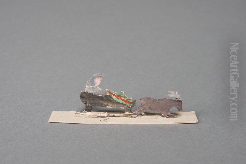 Santa Claus figure in grey, in a sledge dragged by a deer [one of 36 figures] Oil Painting by Ivar Arosenius