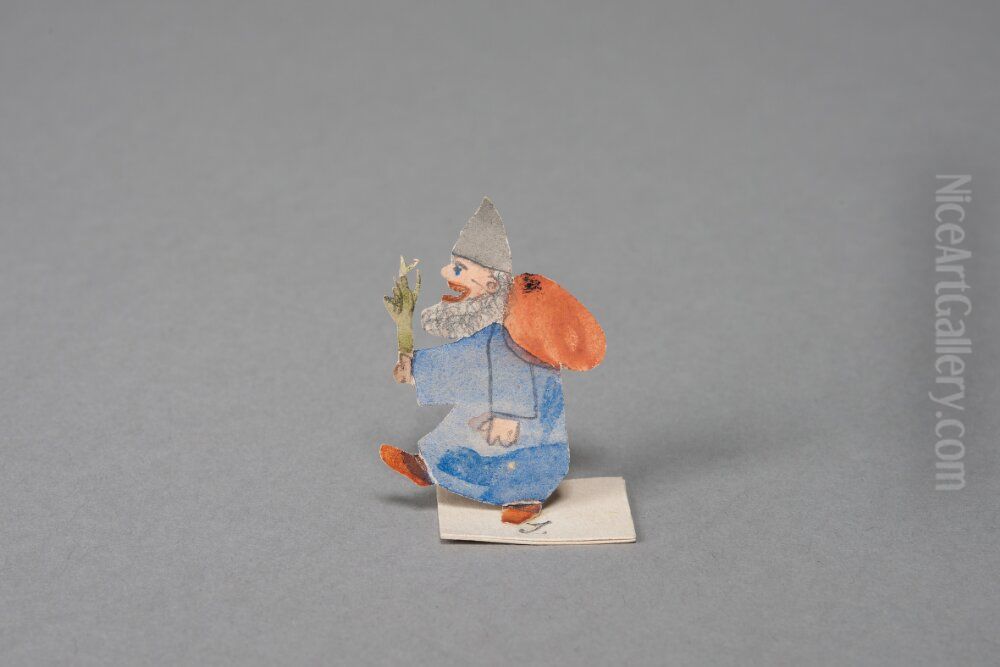 Santa Claus figure with blue clothes, grey cap and brown sack [one of 36 figures] Oil Painting by Ivar Arosenius