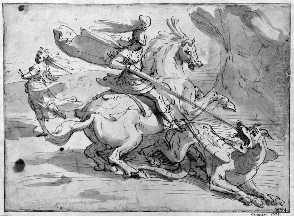 St. George and the Dragon Oil Painting by Luca Cambiaso