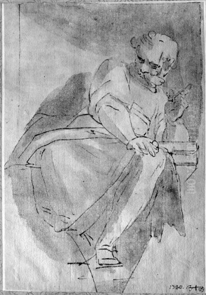 Prophet Sitting (for a Spandrel) Oil Painting by Luca Cambiaso