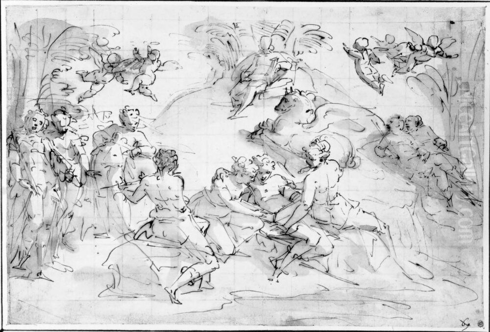 Parnassus Oil Painting by Luca Cambiaso