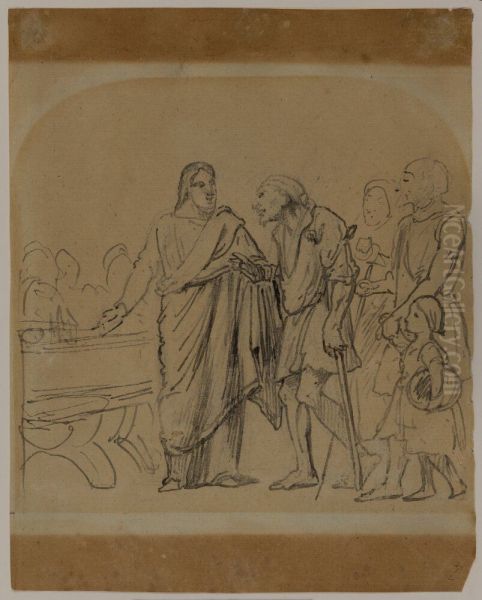 Kristus bjuder tiggare och ett barn till bords Oil Painting by Wilhelm Marstrand