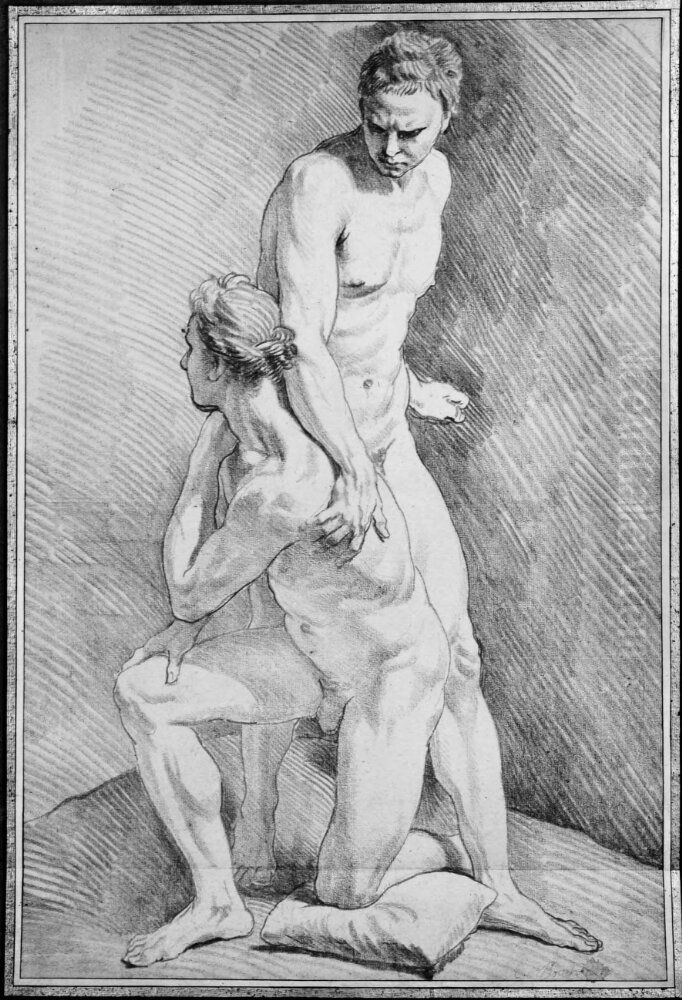 Modellstudie, tva nakna man Oil Painting by Edme Bouchardon