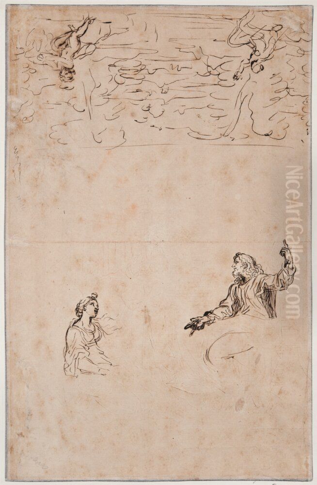 Studier av Jesus och Maria samt landskap med tva figurer Oil Painting by Michel Corneille the Younger