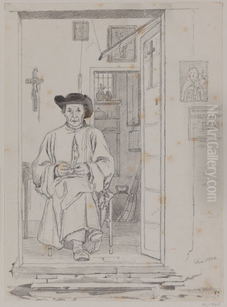 Prast med radband Oil Painting by Martinus Rorbye Prast med radband Oil Painting by Martinus Rorbye