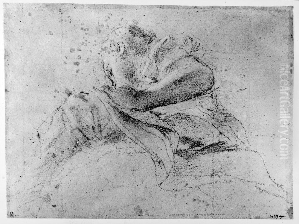 Seated woman seen from below Oil Painting by Giovanni Lanfranco