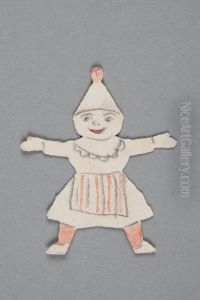 Woman with hat (one of seven cut-out dolls belonging to 