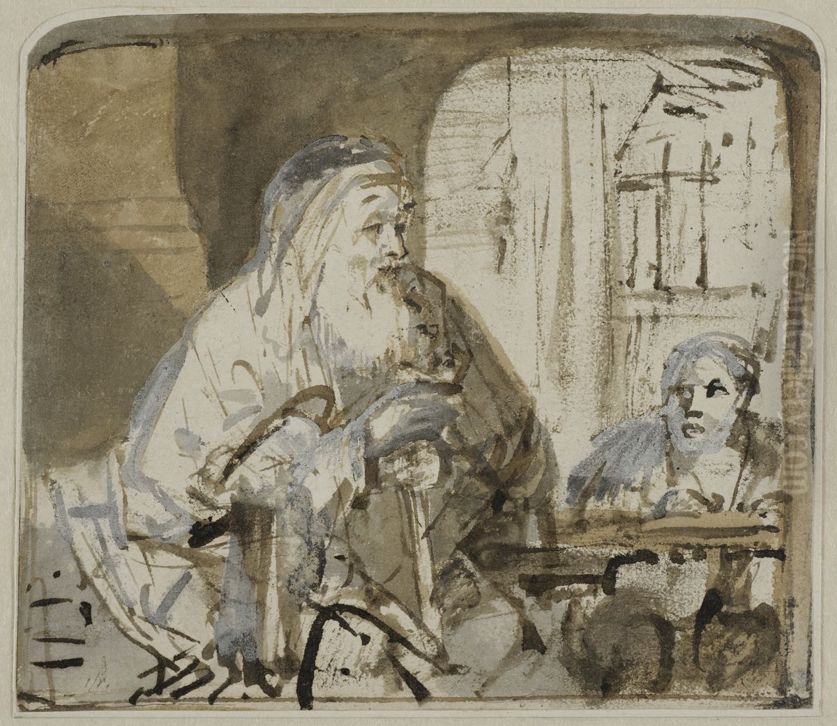 Homeros dikterar for en skrivare Oil Painting by Rembrandt
