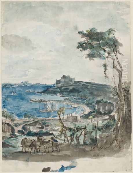 Utsikt over italiensk bukt Oil Painting by Louis Jean Desprez