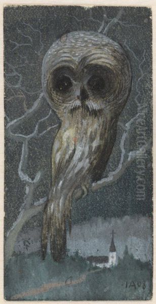 Uggla med dodskallehuvud Oil Painting by Ivar Arosenius