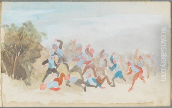 Faktning mellan soldater Oil Painting by Ivar Arosenius