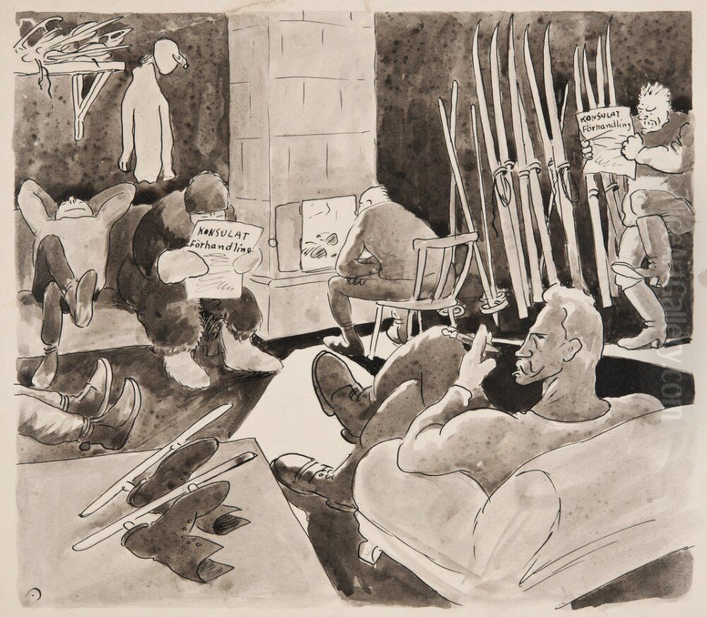 Nansen och hans foljeslagare Oil Painting by Oskar Andersson