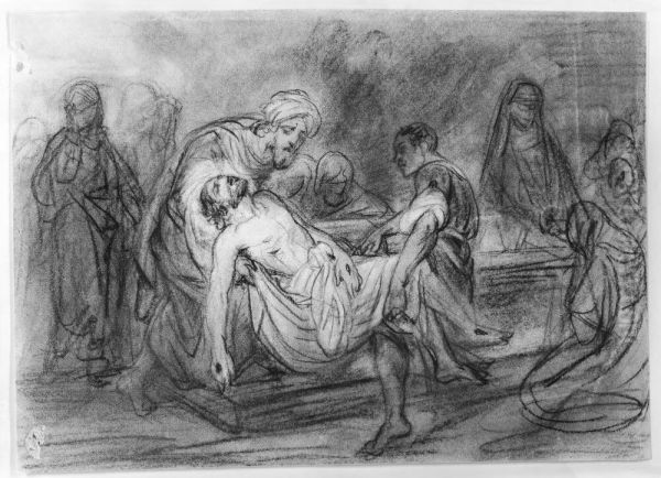 Jesu gravlaggning Oil Painting by Octave Tassaert