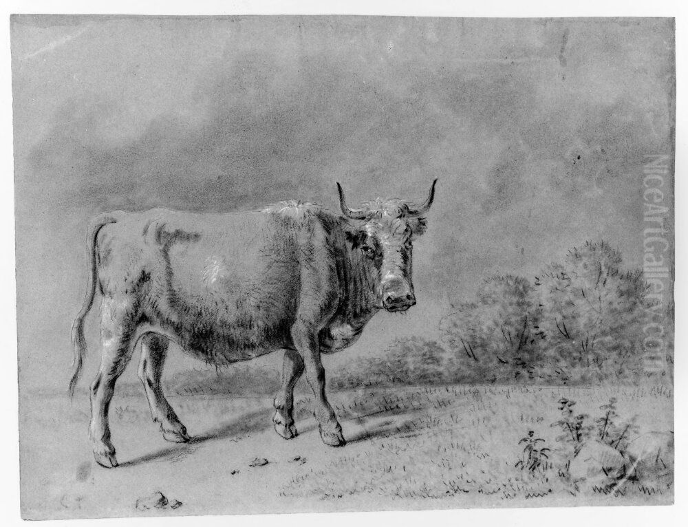 En oxe i ett landskap Oil Painting by Constant Troyon