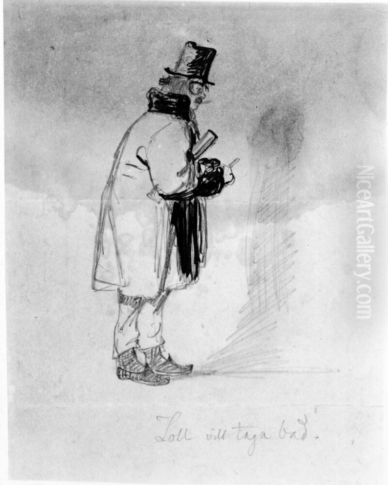Zoll vill ta bad Oil Painting by Josef Wilhelm Wallander
