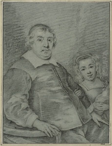 Portratt av en sittande man och en ung flicka Oil Painting by Cornelis Ii Visscher