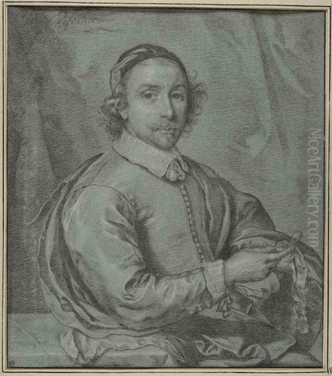 Halvportratt av en man som haller en klocka Oil Painting by Cornelis Ii Visscher