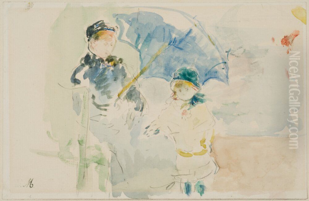 Pa stranden i Nice Oil Painting by Berthe Morisot