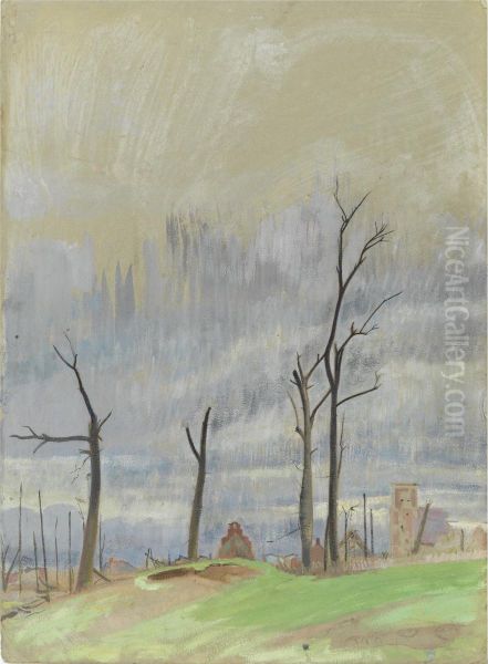 Avenue leading to Bourlon Wood Oil Painting by William Rothenstein